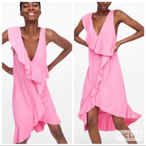 Zara Pink Ruffle V-Neck dress, S